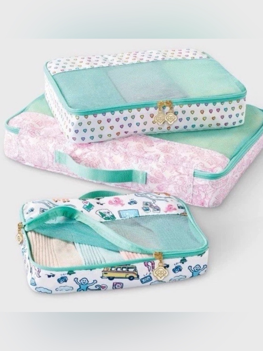 Roller rabbit x target packing cube set of 3 new in packaging green disco hearts